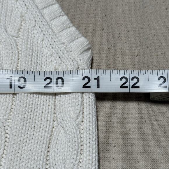 Vintage Tommy Hilfiger Sweater Vest Sz L White Cable Knit V Neck Preppy Academia - Picture 9 of 9